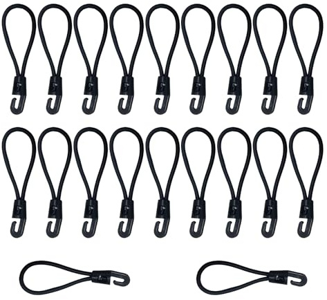Bungee Cords with Hooks 10cm – 20 Pack Nylon Tarp Ties – Heavy Duty Tent Bungee Straps for Camping, Outdoor, Canopy, Tarpaulin, and Shelter Setup