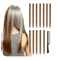 XSDSLS Colored Hair Extensions, Colored Hair Strands for Clipping in With Comb 22 Inch Colorful Straight Hair Extensions for Party Highlights Clip In for Girls Women (Light Brown)