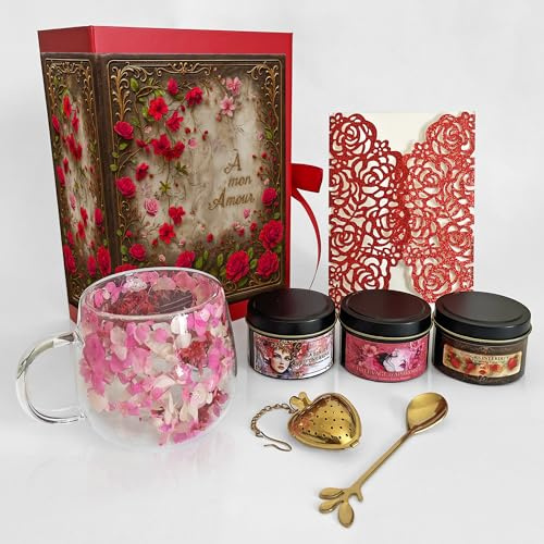 COFFRET CADEAU À MON AMOUR - 3 thés premium - Tasse - Infuseur - Petite cuillère - Carte de voeux - Idée cadeau Saint Valentin, Anniversaire, Fiançailles, Plaisir d'offrir - TÉTI
