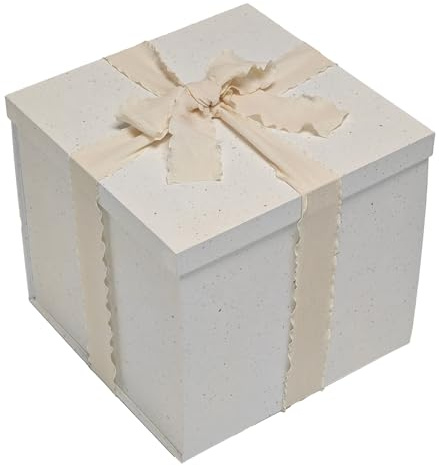Tekhoho Caja Regalo Blanco Roto 22x22x20,5cm, Cajas de Regalo Premium con Tapa y Cinta para Regalos de San Valentín, Navidad, Bodas, Cumpleaños, Embalaje de Regalo, Forro a Cuadros
