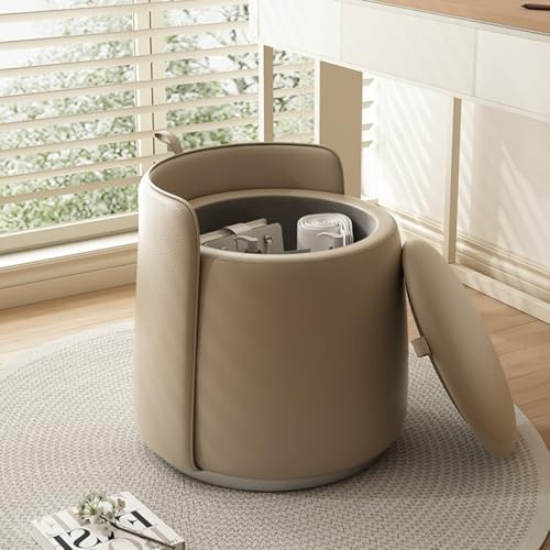 Giznxba 360° roterande läderottoman med förvaring, vadderat fotstöd för soffan, sminkpall, mångsidig puff, elegant vardagsrumsaccent, multifunktionell sits