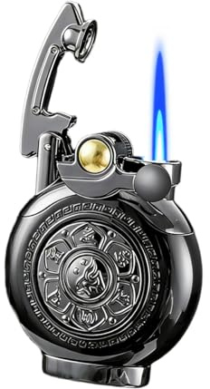 Retro Vintage Gasfeuerzeug, Klassisches Vintage Jet Feuerzeug mit Metallgehäuse, Winddichter Feuerzeug Lighter für Sammler, Party, Geschenk (Schwarz)