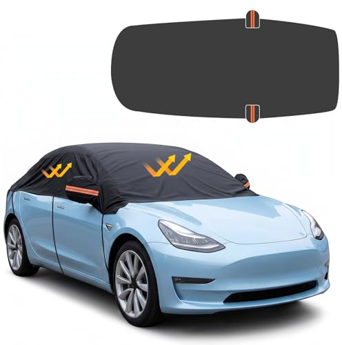 Ninonly Demi Housse Voiture 210D Universelle Demi Bache Voiture Exterieur Protection Toutes Saisons Contre la Pluie, la Poussière, Le Soleil et Les Feuilles
