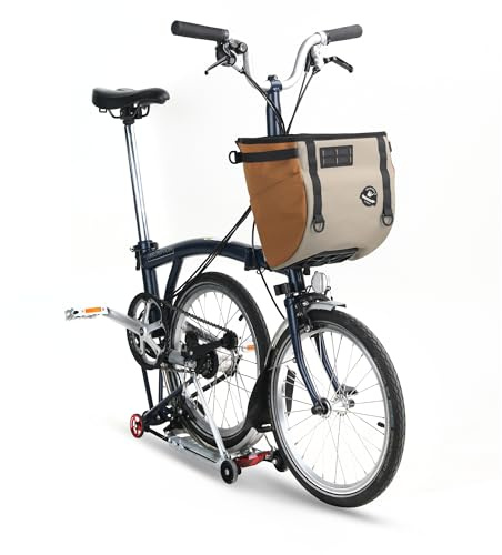abamita Bolsa frontal para bicicleta de Brompton diseño plegable con cierre rápido como bolsa de manillar y bolsa de hombro para viajes urbanos (Caqui, 17L)
