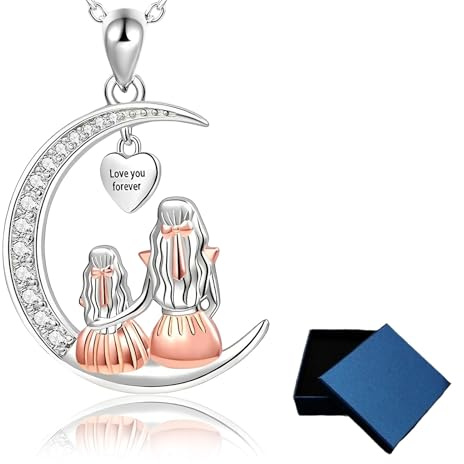 MNYXIS Collier Mère et Fille, Collier Femme, Avec Pendentif Cœur de Mère, Pendentif avec Zircone, d'anniversaire de Noël, Chaîne de fête des Mères, Cadeaux pour Maman Fille, Noel, Fete Des Meres