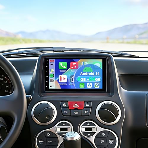 4+64G Android 14 Autoradio Stereo per Fiat Panda 2003-2011 con wireless Carplay Android Auto, 7 pollici Touch Screen Radio Lettore Multimediale con navigazione GPS Mirror Link Bluetooth Wifi