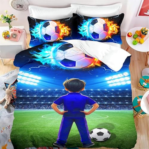 SJSXWQN Parure de Lit 220x240 cm Adulte Ballon De Football Housse de Couette 2 Personnes avec Fermeture Éclair Doux Respirant Microfibre Housse de Couette et 2 Taie d'oreiller 65x65 cm