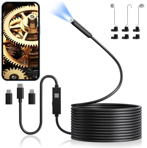Endoscope Inspection Camera, Hopefox 1920P HD USB Endoscope Camera with 8 Adjustable LED Lights, 16.4ft Flexible Rigid Snake Borescope, IP67 Waterproof Drain Camera Gadgets Tool for Android, IOS
