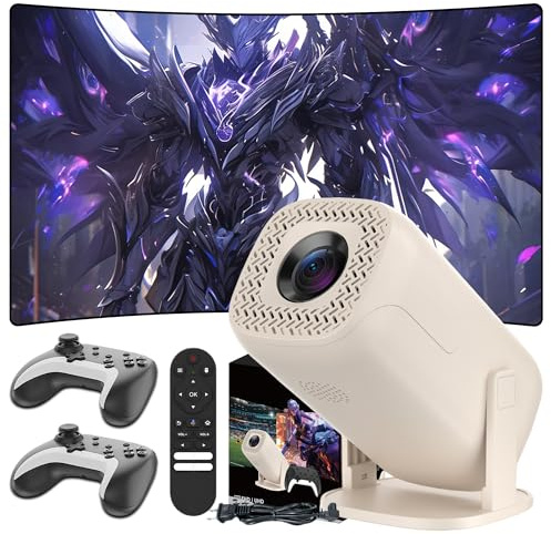U5 Mini Beamer mit kabellosem Controller,Android14 Tragbar Projektor mit WLAN&Bluetooth,Smart Beamermit 200 Lumen&1280×720p-Auflösung,Ideal für Heimkino,Gaming,Camping&Outdoor-Aktivitäten (Weiß)