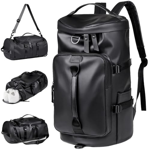 LUKIUP Bolsa Gimnasio Hombre Mujer, Impermeable De Viaje Bolsa de Viaje Hombre Mujer, Mochila 35 litros para Natacion, Fitness, Fin De Semana, Negro (Negro)