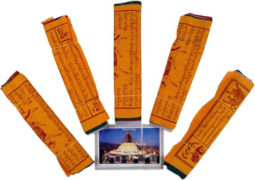 GURU SHOP Tibetansk bönflagga 10 vimplar – 2,30 m/bomull, storlek: 5 stycken ekonomipack