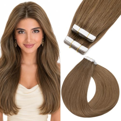 Silk-co Tape Extensions Echthaar 15g, leicht Version Tape in Extensions Echthaar 10pcs, Remy Invisible Haarverlängerung Haarextensions Kleber Skin Weft Hellbraun 50cm