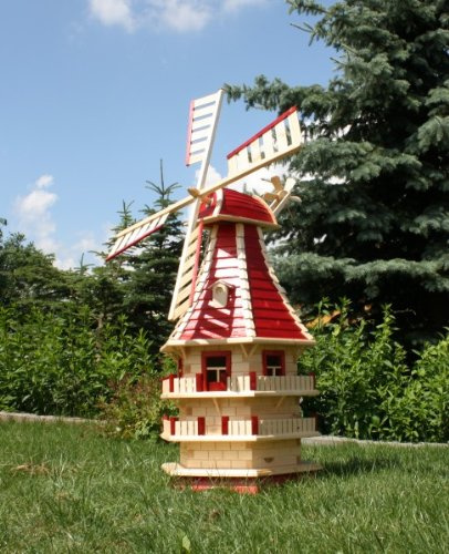 Rießige XXL Echtholzwindmühle mit Solar rot Typ 13.1