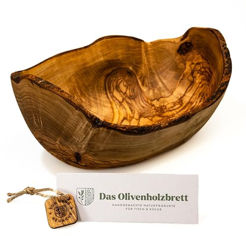 das Olivenholzbrett® Olivenholz Obstschale Brotschale, Form - länglich, oval - im Naturschnitt mit natürlich geformeten Rand ca. 30cm