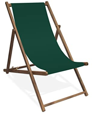 MultiBrands Liegestuhl, Holz, Tannengrün ohne Armlehne mit dunkelbrauner Lasur, klappbar
