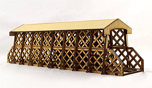 War World Scenics Einspurige Natürlicher MDF Gitterwerkbrücke mit Dach 400mm - Spur 00/H0 Modellbahn Modellbau Landschaftsbau Gelände Landschaft Maßstab Diorama Brücke