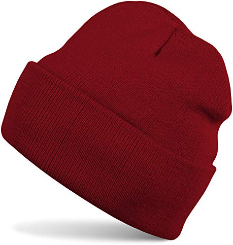 styleBREAKER Unisex Strickmütze Beanie Umschlag Polyacryl, Bordeaux-Rot
