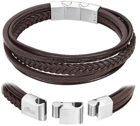 LOTUS STYLE Pulsera Hombre Cuero Brazalete de Diseño Sofisticado, Resistente y Confortable - Pulseras Hombre - Marrón 220.00 mm LS2051-2/1 - Regalo de Cumpleaños, Día del Padre