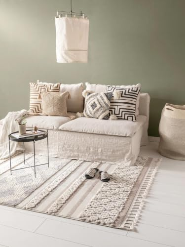 benuta Pop Teppich OYO - Creme 120x180 cm - Eleganter Boho Look Teppich für Schlafzimmer und Wohnzimmer - Maschinengewebt - Für Fußbodenheizung geeignet