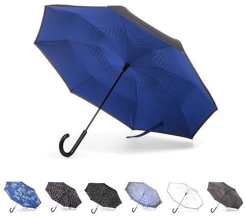 Totes Auto Reverse Close Windproof Stick Inbrella with Water Repellent Protection
