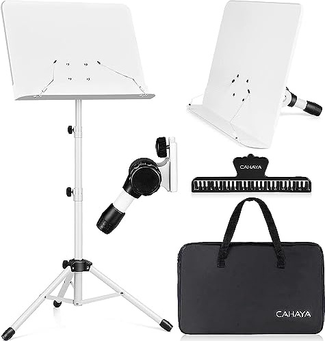 CAHAYA Pupitre de Partitions Pliable Portable Support Métallique de Partitions avec Housse de Transport Anti Poussière et Porte-Partition, Blanc CY0194-2