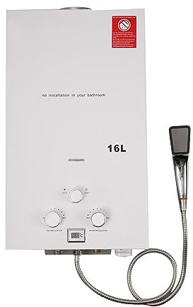 SUDEG 16L Gas Water Heater,32KW Instant LPG Water Heater,Tankless Water Heater,4.3 GPM Stainless Steel with Shower Head Kit for Home/Apartment/Camping Use (White)