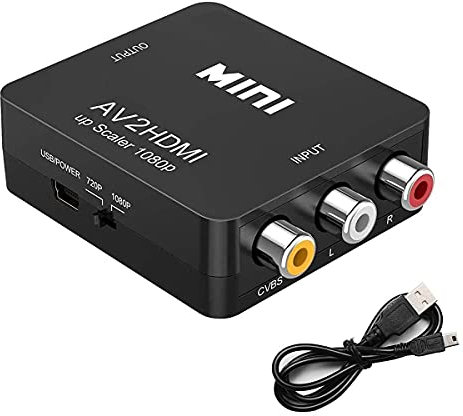 KJKT HAL RCA to HDMI Converter, AV to HDMI Adapter, 1080p 3RCA to HDMI CVBS AV Composite Video Audio Adapter with USB Charge Cable for TV/PC/Laptop/PS2/PS3/ STB/Xbox/VHS/VCR/Camera/Blue-Ray DVD