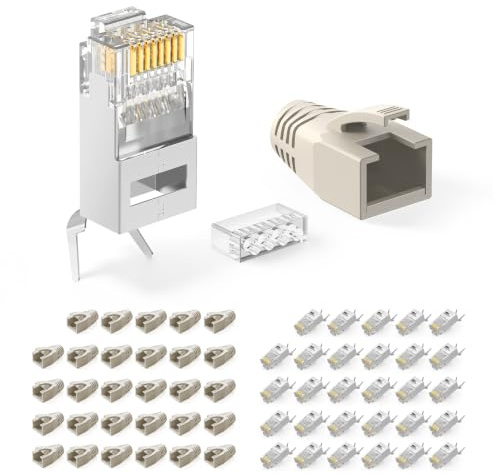 LEENUE 30 Stück RJ45 Stecker CAT 7 Pass Through, 10 Gbit/s 600 MHz, Grau | Geschirmt Lan Stecker PoE für Cat7 Cat6A Verlegekabel, für 22-24 AWG Verlegekabel, Vergoldet, PoE unterstützen