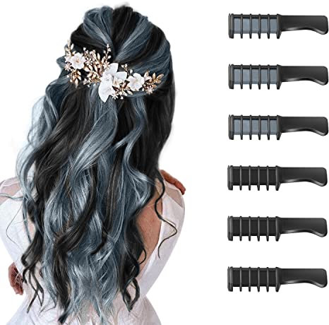 Capelli Gesso Pettine per Ragazze e Bambini, 6 Pezzi Gessetti per Capelli Temporanei Gesso Regalo di Compleanno per Bambini Età 5 6 7 8 9 10 Lavabile Tintura per Party, Natale e Cosplay (Argento+Nero)