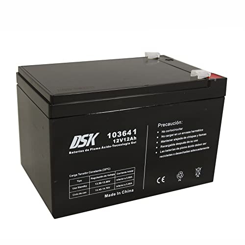 DSK Batería de Plomo Gel Sellada VRLA 12V 12Ah Recargable sin Mantenimiento para Respaldo, Movilidad y Uso Cíclico. Alta Durabilidad Larga Vida útil. Compatible con terminales F1 y F2