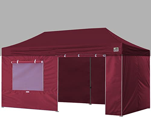 Eurmax USA Full Zippered Walls for 10 x 20 Easy Pop Up Canopy Tent,Enclosure Sidewall Kit with Roller Up Mesh Window and Door 4 Walls ONLY,NOT Including Frame and Top（Burgundy）