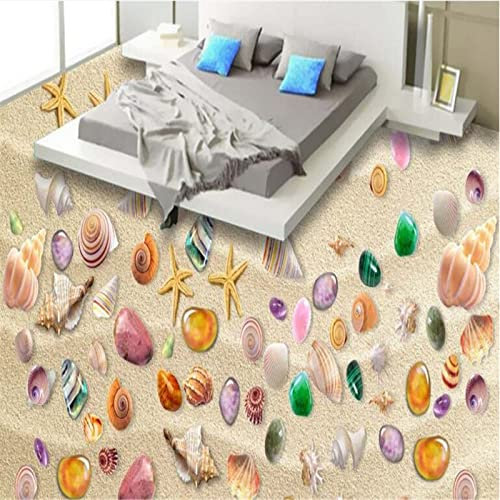 Kundenspezifischer großflächiger Wand-PVC-Boden bunte Muscheln der Strand 3D-Bodenverdickung verschleißfeste dekorative Malerei, 300 cm x 210 cm