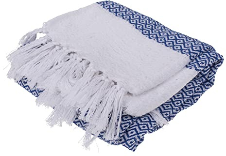 MIJOMA Hamamtuch Strandtuch Badetuch Saunatuch Sporttuch Duschtuch Yoga-Decke Fouta Pareo Sarong für Spa Sport Reisen, natürlich weich leicht Unisex (80x170cm, Rautenmuster blau-weiß)