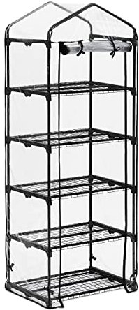 Relaxdays Gewächshaus Balkon, PVC-Folie, Eisen, HxBxT: 192 x 69 x 50 cm, Foliengewächshaus 5 Ebenen, schwarz/transparent