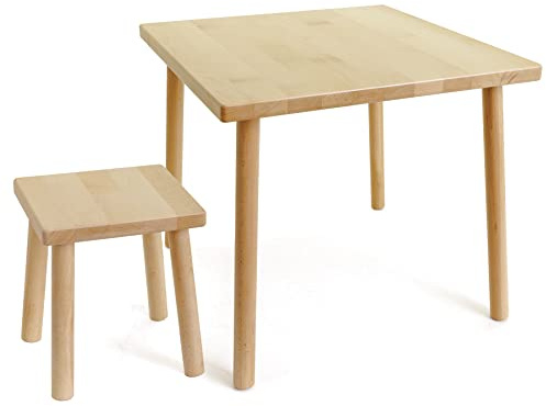 Holzfee Kinder-Tisch mit Stuhl/Hocker Holz Buchenholz massiv lackiert