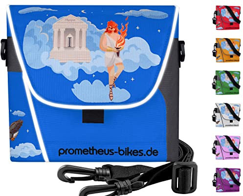 Prometheus Kinder Lenkertasche Kinderfahrrad Lenker Tasche mit Tragegurt und Reflektorstreifen | 3 Riemen Sicherung in Blau