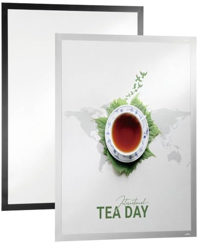 Durable Info-Rahmen Duraframe Poster 50 x 70 cm, silber, 505423 | Aufklappbarer Plakatrahmen, UV-beständig, selbstklebender Magnetrahmen für Schaufenster, blasenfrei fixieren, Made in Poland