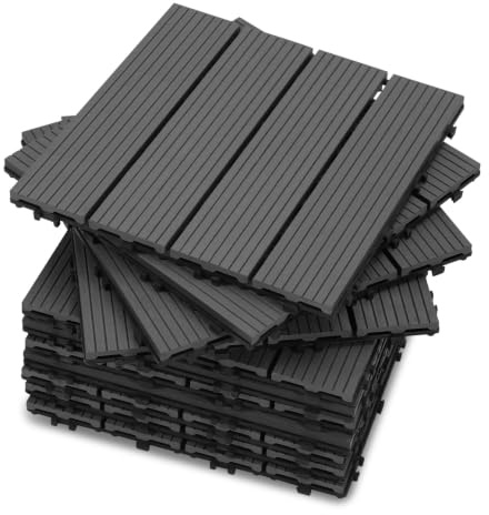 Cecaylie 33er Pack WPC Terrassenfliese,Holzfliesen 30x30 cm - 3 m².Ideal für den Außenbereich Klickfliesen für Balkon, Garten & Terrasse einfach, schnell & praktisch verlegt, Anthrazit