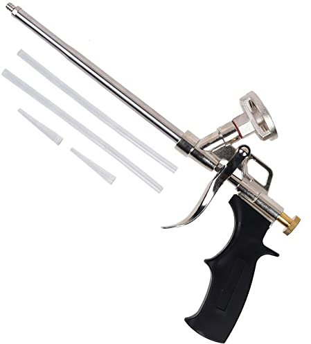 Professional PU Foam Gun Set Aluminium Stainless Steel Adjustable Flow Expanding Applicator Heavy Duty Attachments DIY Building Work Gap Filling Sealing Roof Mounting Insulation Wall Panel UK FREE P&P