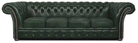 Chesterfield fåtölj Winfield Basic läder | vit | 2 till 4 veckors leveranstid (Cloudy Green, 4-sitsig)