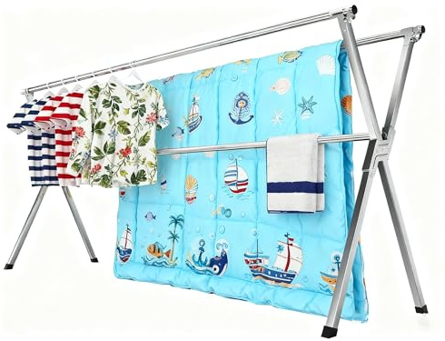 AZHZOLSK Clothes Drying Racks Outdoor, Updated Version,Stainless Steel Laundry Drying Rack for Indoor Outdoor and The Balcony,Length Adjustable Saves Space,with Windproof Hooks