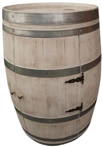 Fass-Schmiede Weinfass Bar mit großen Türen und Einlegeboden Bartisch Minibar (Shabby White)
