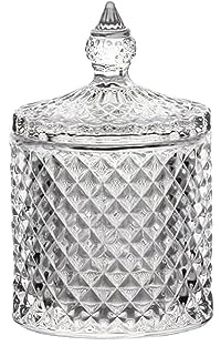 Bathroom Canisters,Clear Glass Cotton Ball and Swab Holder Organizer,Vanity Countertop Canister Jars with Lid,Qtip Holder Storage Set,Apothecary Jars, Organizer for Pads,Bath Salts 8OZ
