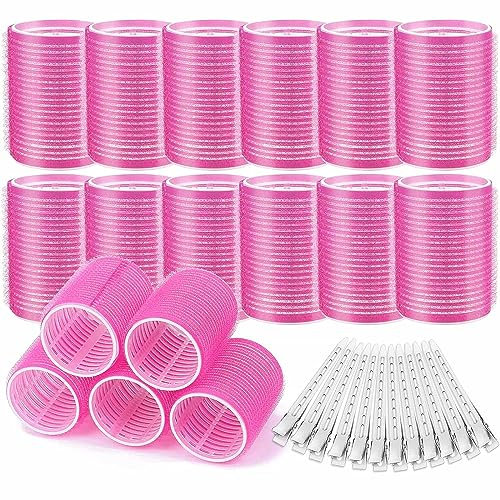 Norhogo Lockenwickler Große Locken 24 Stücke, Curlers Ohne Hitze Selbsthaftend Haftwickler, curling roll comb mit 12pcs Klammern für Verschiedene Haarlängen für Lange Haare Hair und Kurze Haare Hair