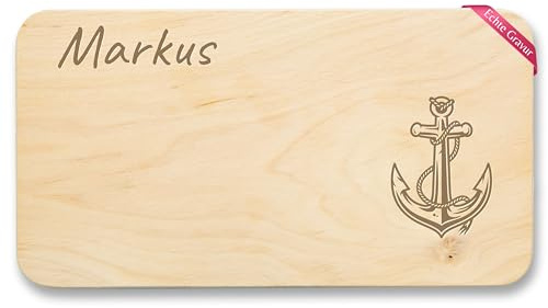 Geschenk mit Namen personalisiert by Shirtracer Frühstücksbrettchen Holz - Name - Anker Name Maritim Wasser Seefahrer Meer Paare Moin - 22x12 - Holz - maritime geschenke - SB01