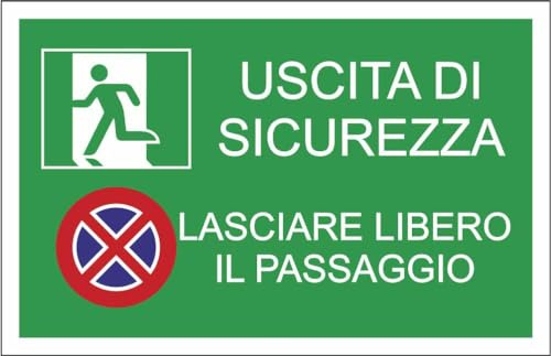 M-ITALY CARTELLO SEGNALETICO - MULTISIMBOLO USCITA DI SICUREZZA LASCIARE LIBERO IL PASSAGGIO - Adesivo Extra Resistente, Pannello in Forex, Pannello In Alluminio (20x31, Alluminio)