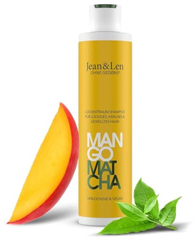 Jean & Len Curl Dream Shampoo Mango & Matcha, doma i capelli indisciplinati e crespi, riduce le doppie punte, nutre e definisce onde e ricci naturali, senza parabeni e siliconi, vegan, 300ml