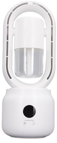 Luqeeg Ventilador sin Aspas, Funcionamiento Silencioso, 3 Velocidades, Humidificador de Niebla, Dirección Ajustable, Enfriamiento Rápido para Oficina en Casa con Humidificación