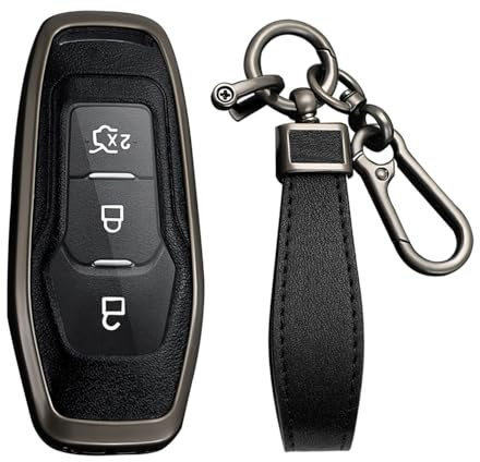KUNIO Keyless - Custodia portachiavi adatta per Ford Focus Mondeo MK5 S-max Kuga Puma Fiesta Escort Explorer accessori custodia protettiva portachiavi 3 pulsanti, Nero , Nur Keyless Go