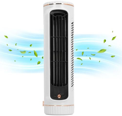 Yunir Tower Desk Fan, Quiet Portable Bladeless Fan with 3 Speeds, 2 Type Wind, 1200mAh Rechargeable, Electric Personal Standing Table Fan, for Home Office Outdoor (White)